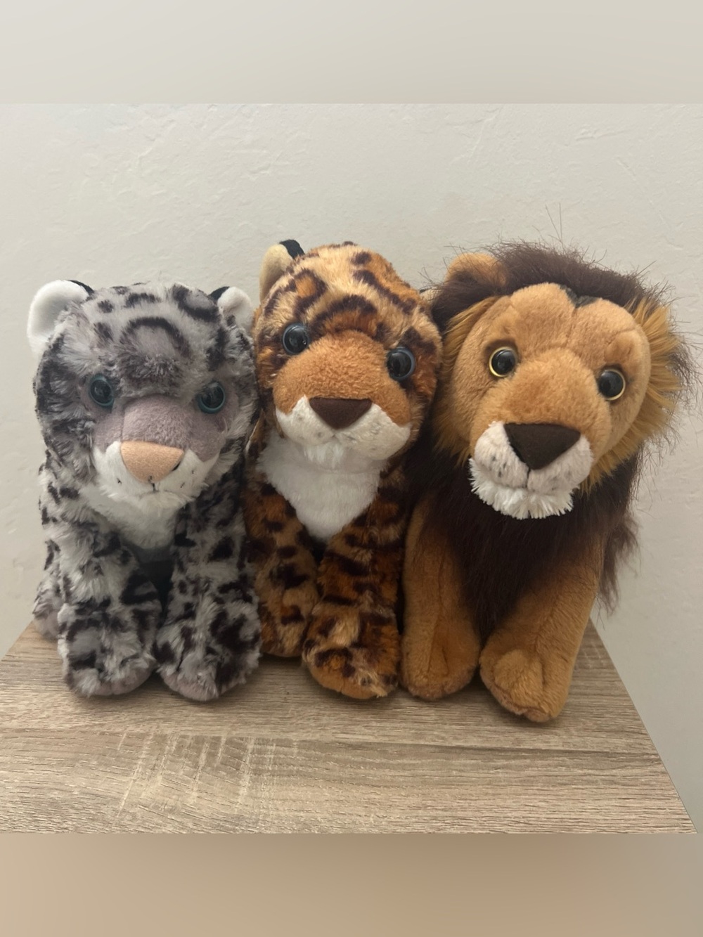 Lot 3 Wild Republic Big Wild Cats Lion, Leopard & White Snow Leopard Plush 12”